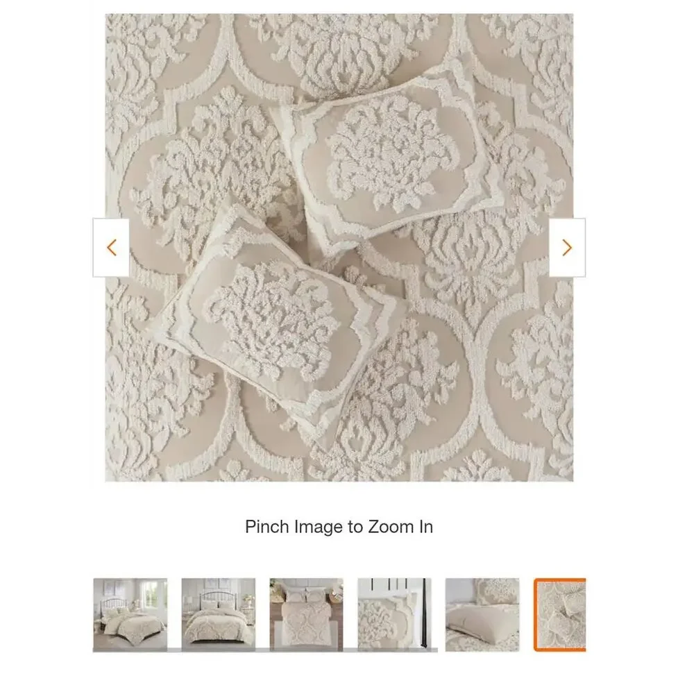Aeriela 5-Piece Taupe King/Cal King Tufted Cotton Chenille Damask Comforter Set